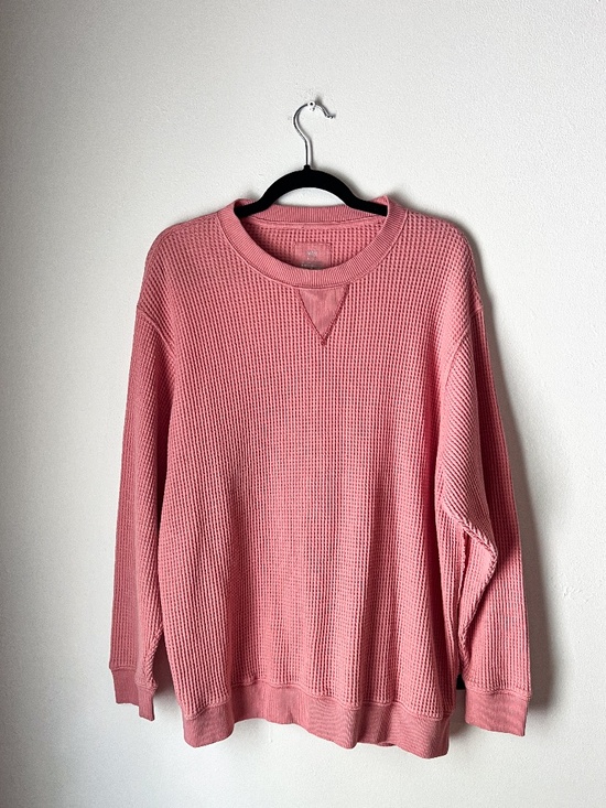 aerie Sweaters - Aerie Oversized Waffle Knit Crewneck Sweatshirt Pink Cozy Lounge Top | Thermal